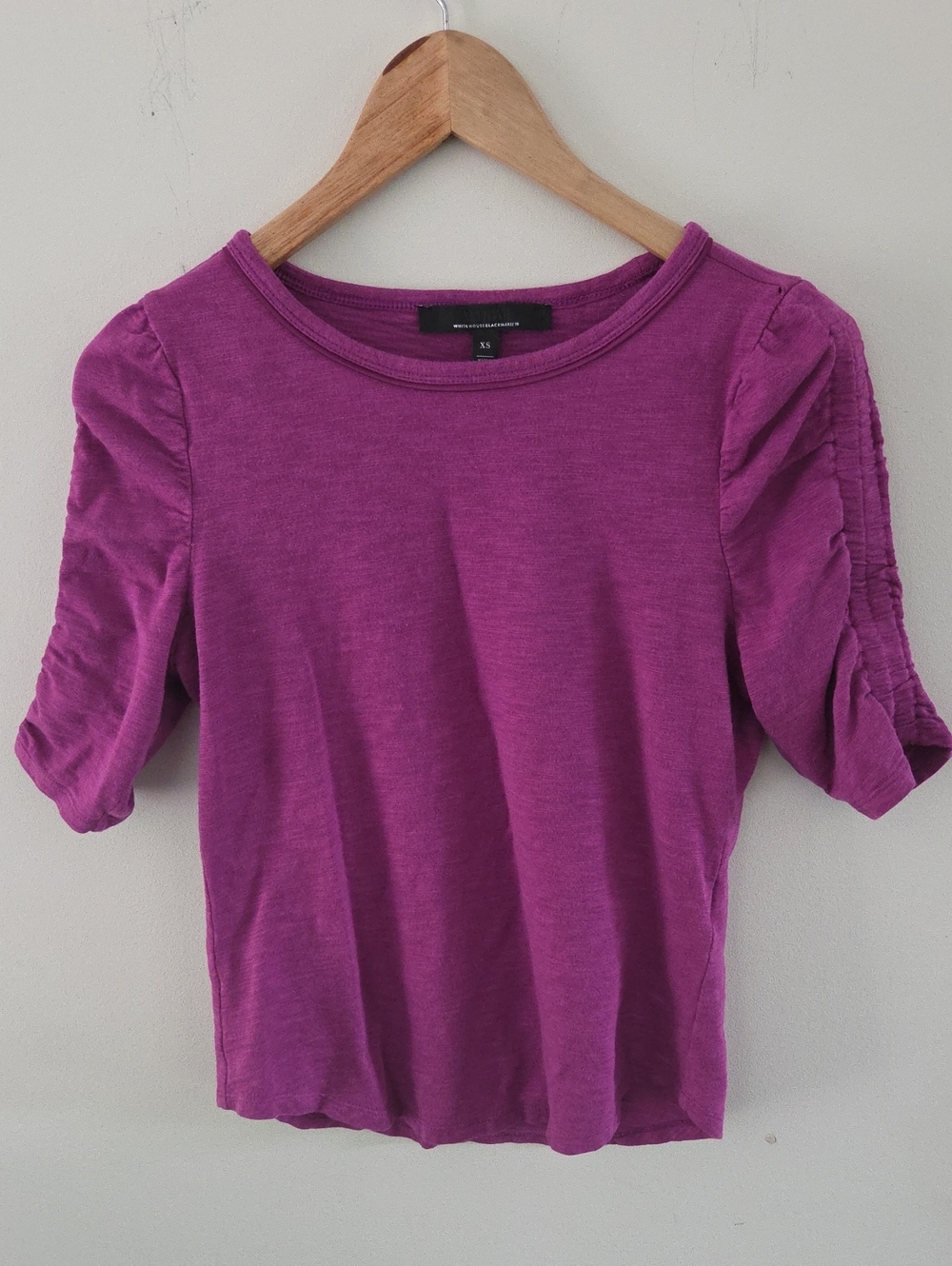 White House Black Market Fuscia Ruched Sleeve Top